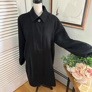 ANDREA BREM Womens Trench Coat Black Long Lined Hidden Button Close Outdoor 16